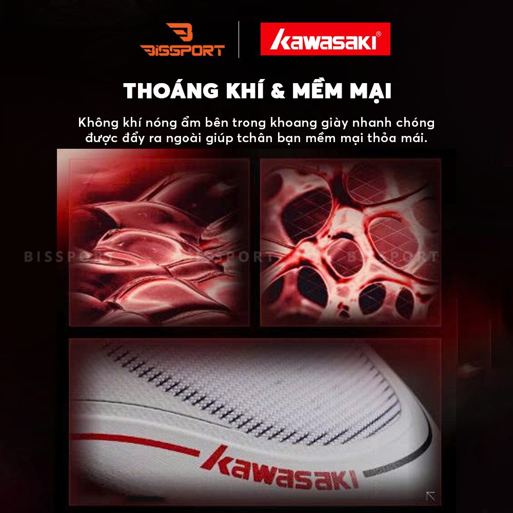 Giày Cầu Lông Kawasaki D32049 Chính Hãng - Trắng Đen - Đế Bám Mọi Sân - Bền Bỉ - Nhẹ Nhàng - Ổn Định - Êm Ái